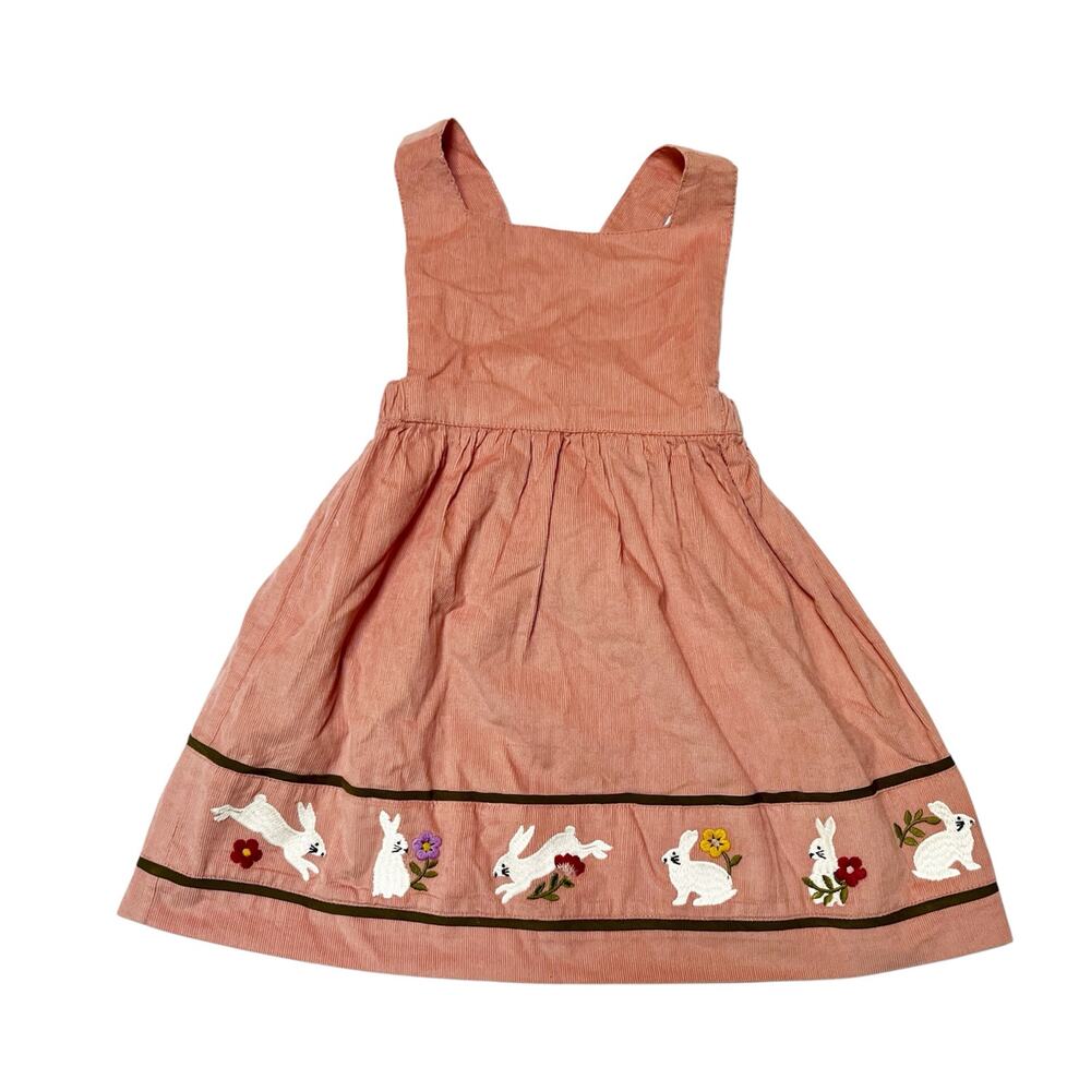 Mini Boden Bunny Appliqué Pinafore Dress Size 3/4